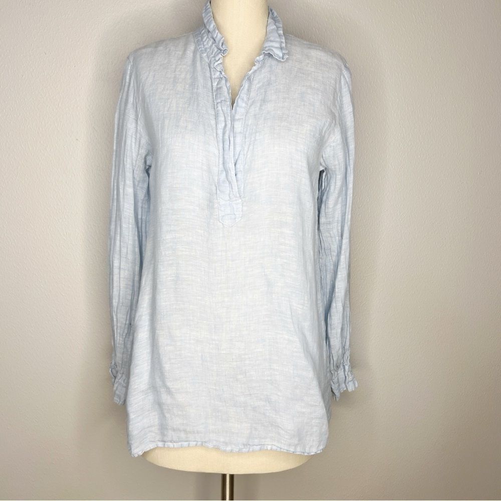 CP Shades Linen long sleeve pull over Top shirt blouse Blue Size XS